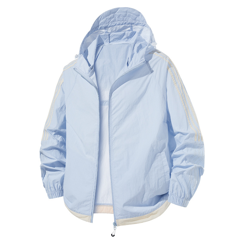 Jachetă de protecție solară cu glugă, țesătură subțire, 100% poliester, fermoar