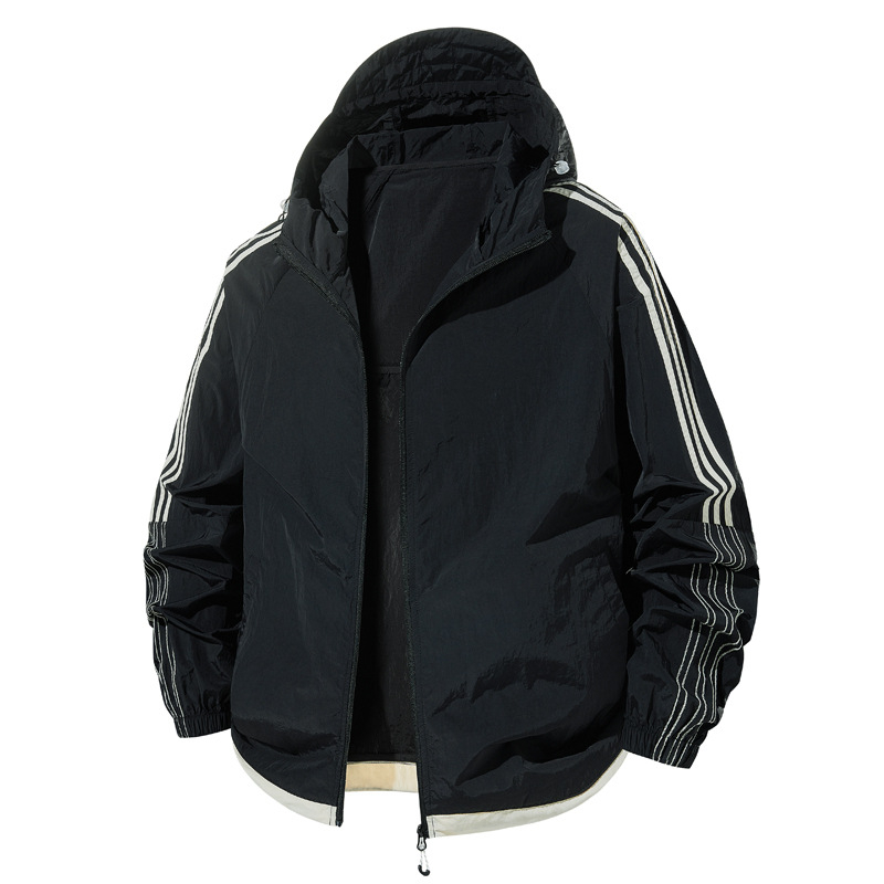 Jachetă de protecție solară cu glugă, țesătură subțire, 100% poliester, fermoar