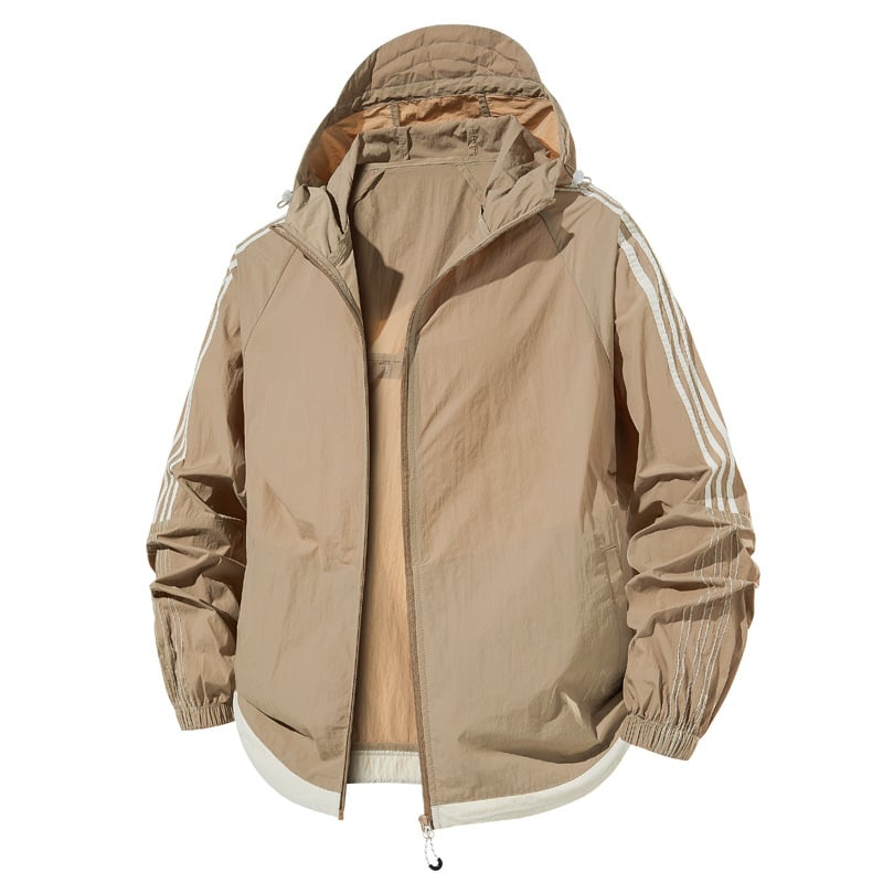 Jachetă de protecție solară cu glugă, țesătură subțire, 100% poliester, fermoar