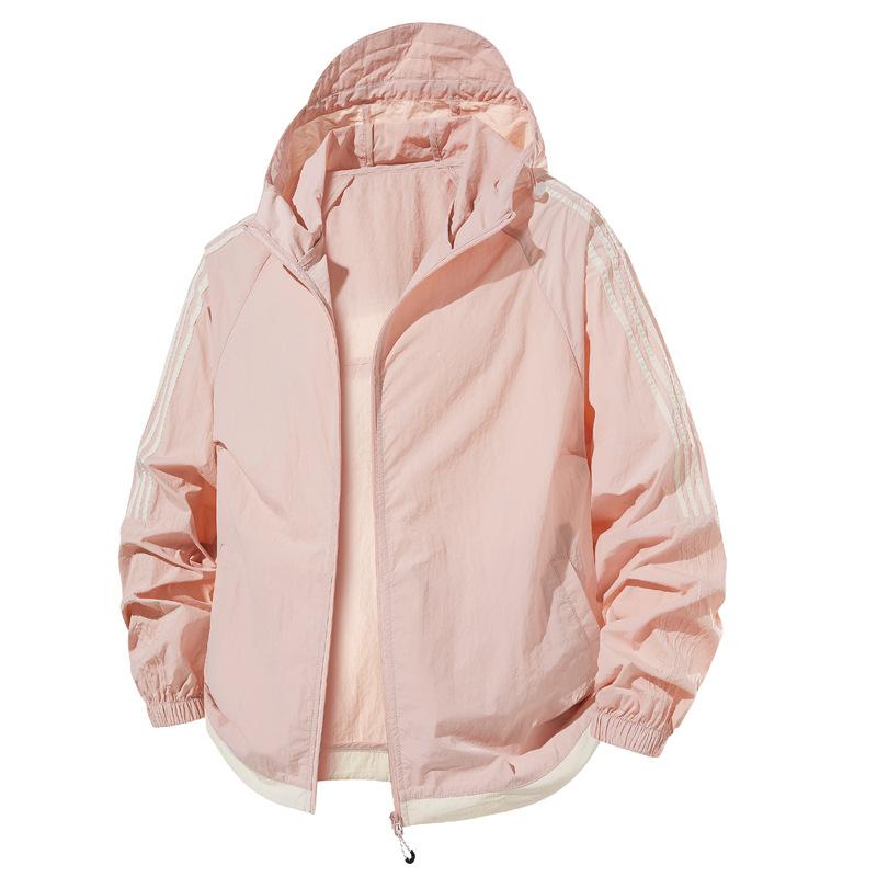 Jachetă de protecție solară cu glugă, țesătură subțire, 100% poliester, fermoar