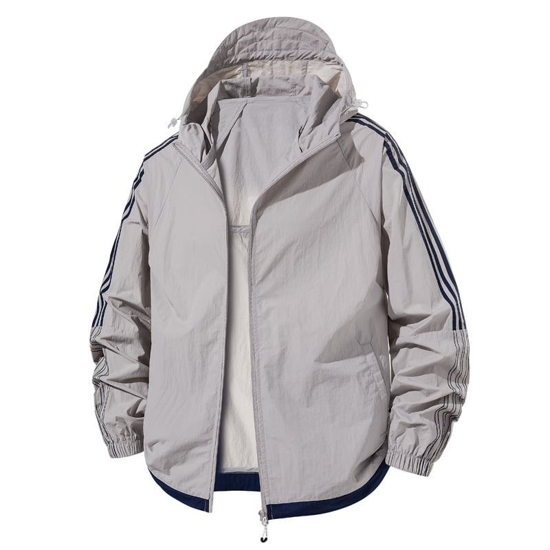 Jachetă de protecție solară cu glugă, țesătură subțire, 100% poliester, fermoar