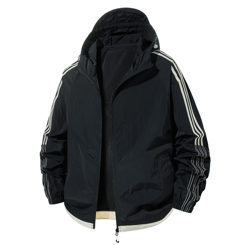 Jachetă de protecție solară cu glugă, țesătură subțire, 100% poliester, fermoar