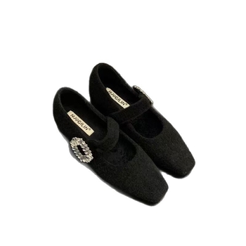 Ženske Mary Jane cipele, kvadratnog vrha, velur gornji dio, niski debeli pet, slip-on, gumeni potplat
