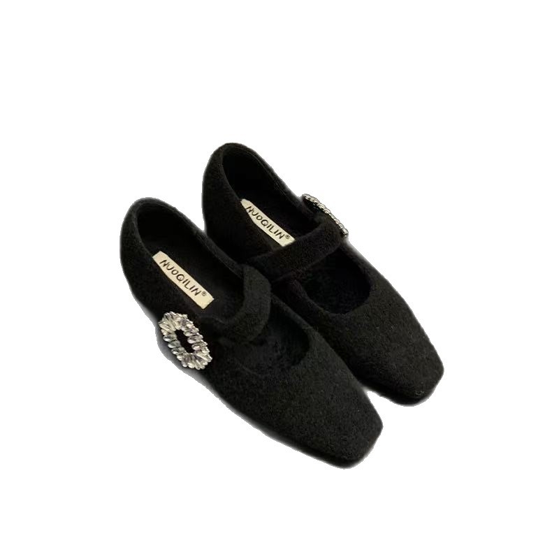 Ženske Mary Jane cipele, kvadratnog vrha, velur gornji dio, niski debeli pet, slip-on, gumeni potplat