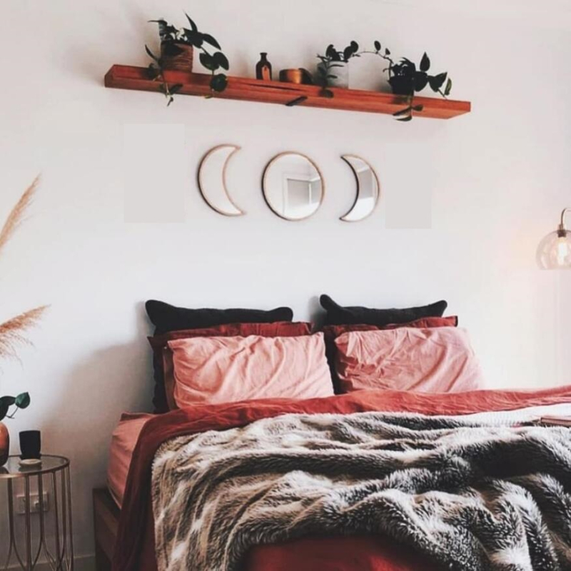 Κρεμαστός καθρέφτης σε σκανδιναβακό στιλ με φάση φεγγαριού – ξύλινο πλαίσιο, ακρυλικός φακός, διακόσμηση για ξενοδοχεία/ξενών, εκτύπωση λογότυπου, δυνατότητα παραμετροποίησης