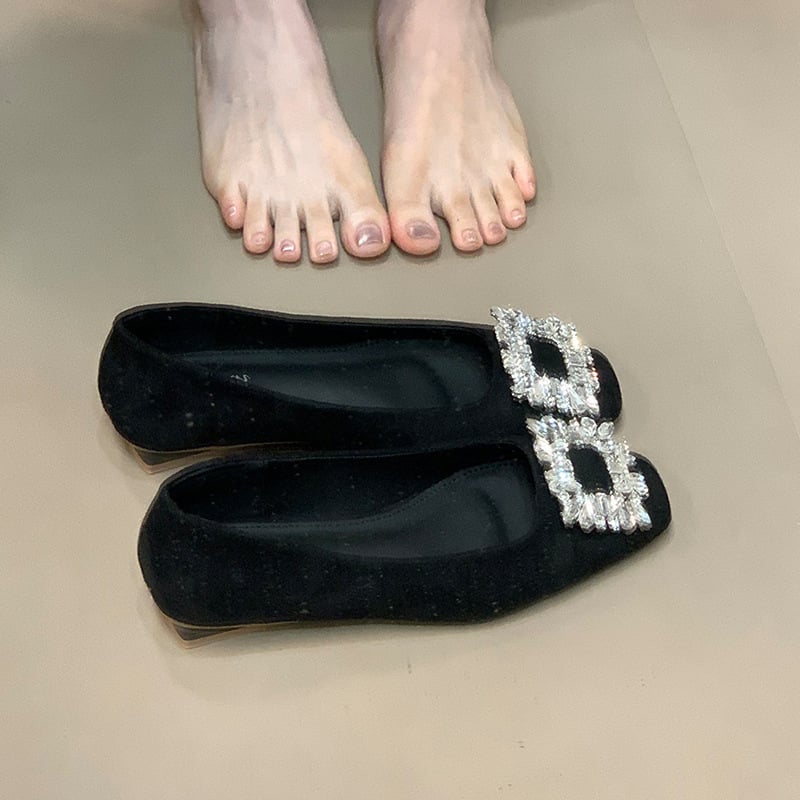 Γυναικεία παπούτσια με τετράγωνο нос από σουέντ, χαμηλό τακούνι κάτω των 3 cm, slip-on, καουτσούκ σόλα