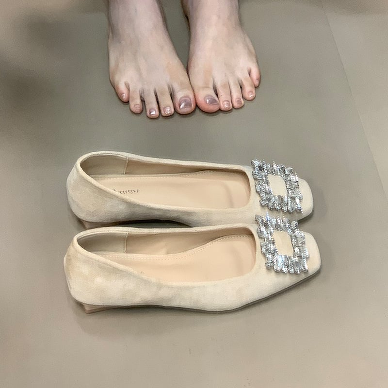 Γυναικεία παπούτσια με τετράγωνο нос από σουέντ, χαμηλό τακούνι κάτω των 3 cm, slip-on, καουτσούκ σόλα