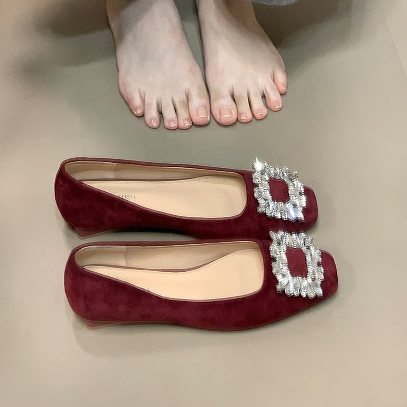 Γυναικεία παπούτσια με τετράγωνο нос από σουέντ, χαμηλό τακούνι κάτω των 3 cm, slip-on, καουτσούκ σόλα