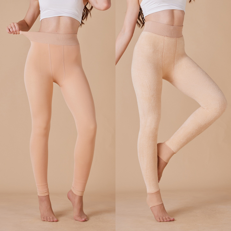 Pantaloni termici pentru femei, într-o singură piesă, croiți cropped, din poliester gros, model solid, 200 g