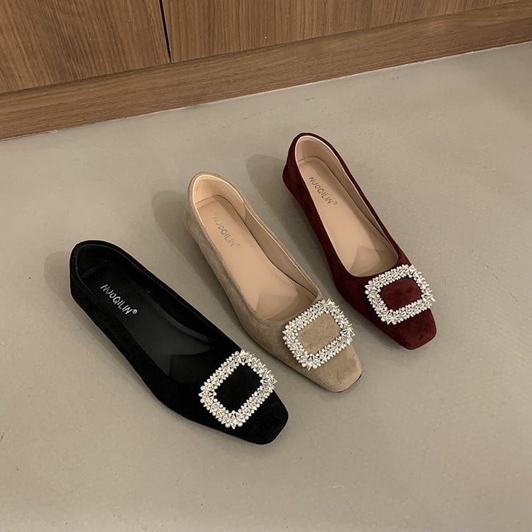 Παπούτσια Mary Jane σε κορεατικό στυλ με τετράγωνη μύτη, χαμηλό τακούνι, χωρίς κορδόνια