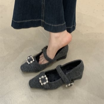 Γυναικεία παπούτσια Μέρι Τζέιν με τετράγωνη μύτη, μάλλινο επάνω μέρος, ριγέ μοτίο, μεσαίο τακούνι 3–6 cm