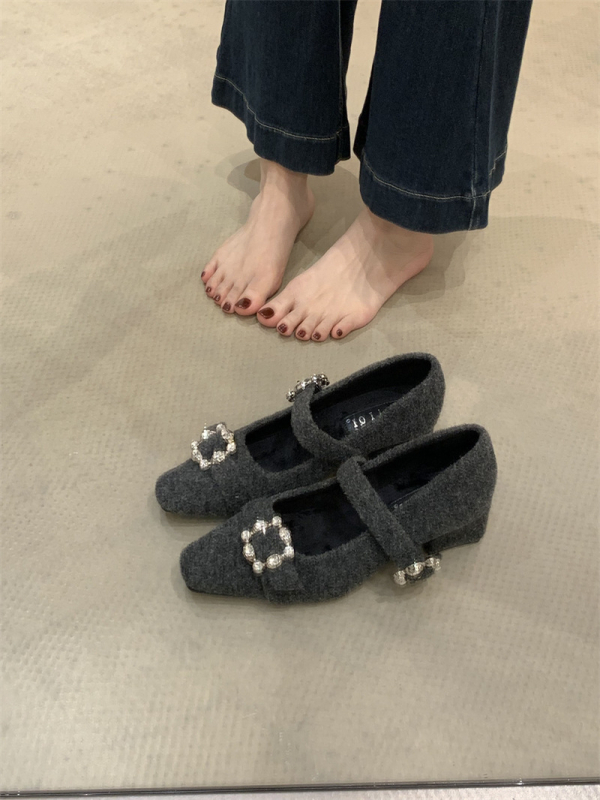 Γυναικεία παπούτσια Μέρι Τζέιν με τετράγωνη μύτη, μάλλινο επάνω μέρος, ριγέ μοτίο, μεσαίο τακούνι 3–6 cm