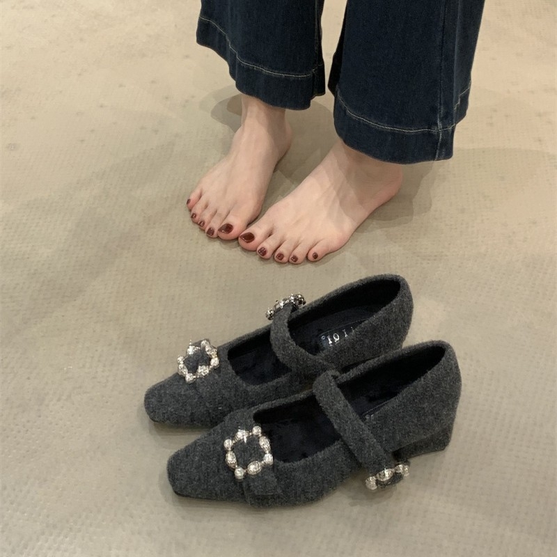 Γυναικεία παπούτσια Μέρι Τζέιν με τετράγωνη μύτη, μάλλινο επάνω μέρος, ριγέ μοτίο, μεσαίο τακούνι 3–6 cm