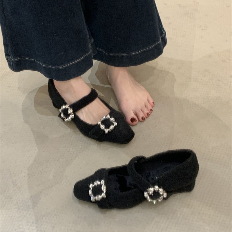 Γυναικεία παπούτσια Μέρι Τζέιν με τετράγωνη μύτη, μάλλινο επάνω μέρος, ριγέ μοτίο, μεσαίο τακούνι 3–6 cm