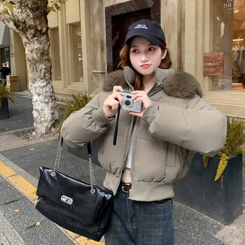 Пухено яке с качулка, дебело и топло, пълнеж от патеши пух, Milk Silk плат, къса дължина