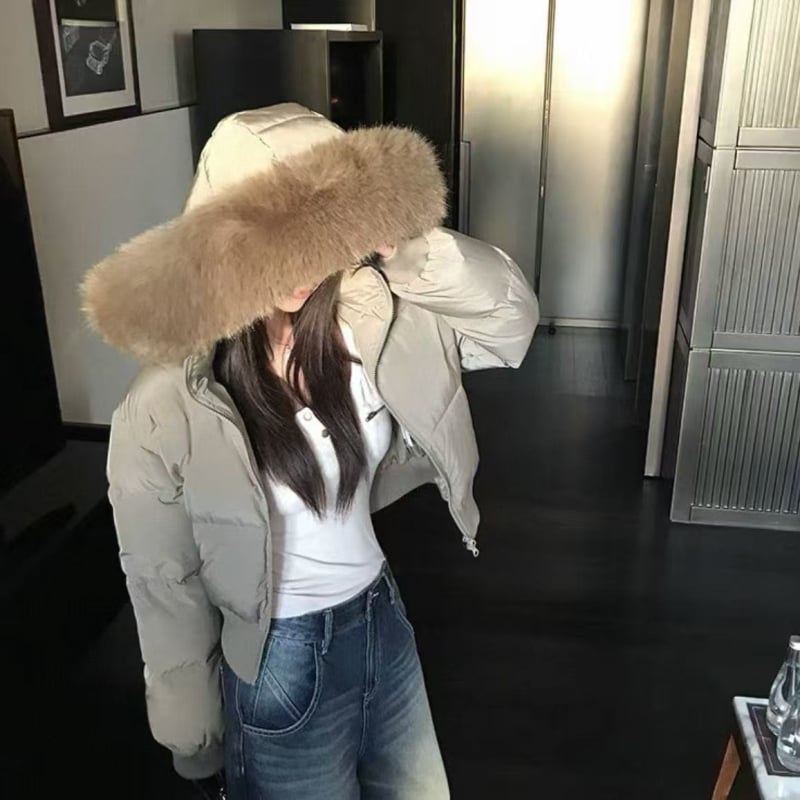 Пухено яке с качулка, дебело и топло, пълнеж от патеши пух, Milk Silk плат, къса дължина