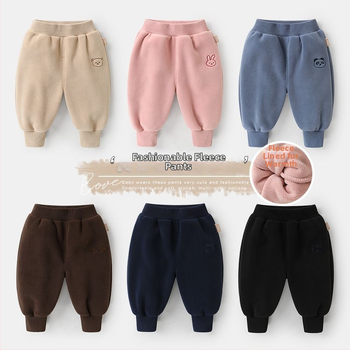 Gyerekeknek készült fleece béléses nadrág, téli, poliészter 95%, 1–3 éveseknek, koreai stílusú casual