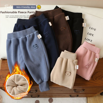 Gyerekeknek készült fleece béléses nadrág, téli, poliészter 95%, 1–3 éveseknek, koreai stílusú casual