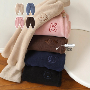 Gyerekeknek készült fleece béléses nadrág, téli, poliészter 95%, 1–3 éveseknek, koreai stílusú casual