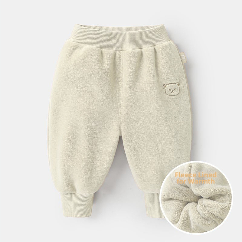 Gyerekeknek készült fleece béléses nadrág, téli, poliészter 95%, 1–3 éveseknek, koreai stílusú casual