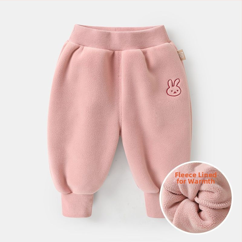 Gyerekeknek készült fleece béléses nadrág, téli, poliészter 95%, 1–3 éveseknek, koreai stílusú casual