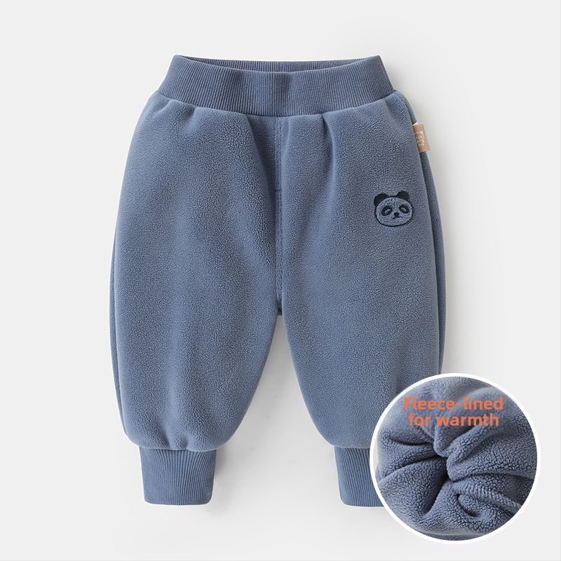 Gyerekeknek készült fleece béléses nadrág, téli, poliészter 95%, 1–3 éveseknek, koreai stílusú casual