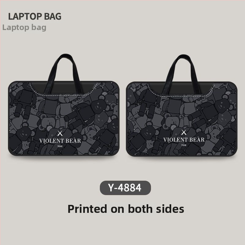 Torba za laptop s motivom medvjeda, minimalistička, dvostrana, s ručkom za nošenje.