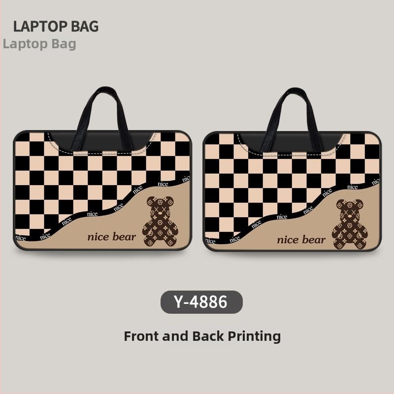 Torba za laptop s motivom medvjeda, minimalistička, dvostrana, s ručkom za nošenje.