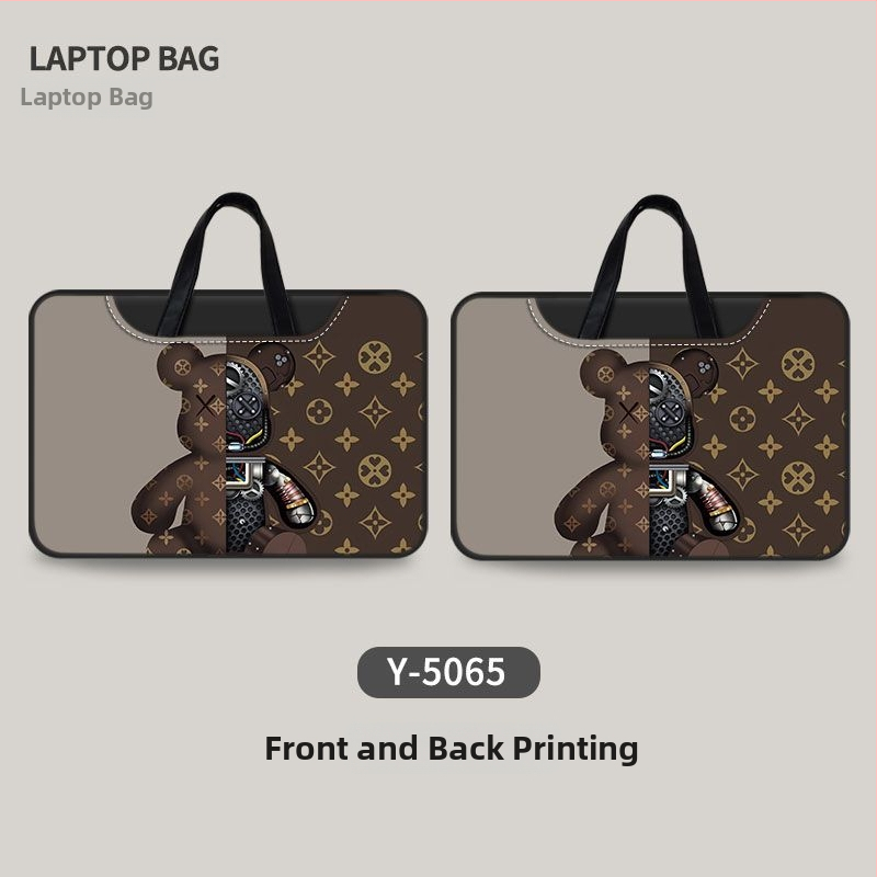 Torba za laptop s motivom medvjeda, minimalistička, dvostrana, s ručkom za nošenje.