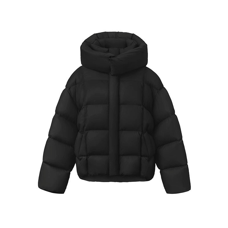 Dámska zimná bunda s kapucňou z bieleho husieho downu, obsah downu 86–90%, výplň 201–300 g, nylonový materiál, úzky strih, zips, odnímateľná kapucňa