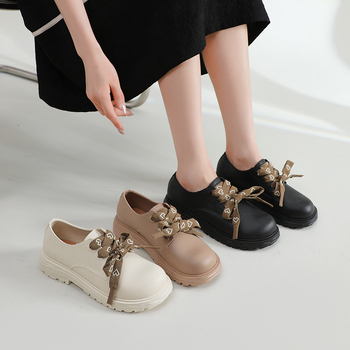 Ženski loaferi s debelim potplatom, zaobljeni vrh, britanski akademski stil, vodootporni, protuklizna podstava, s vezicama (visina potpetice 3–5 cm)