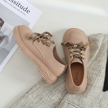 Ženski loaferi s debelim potplatom, zaobljeni vrh, britanski akademski stil, vodootporni, protuklizna podstava, s vezicama (visina potpetice 3–5 cm)