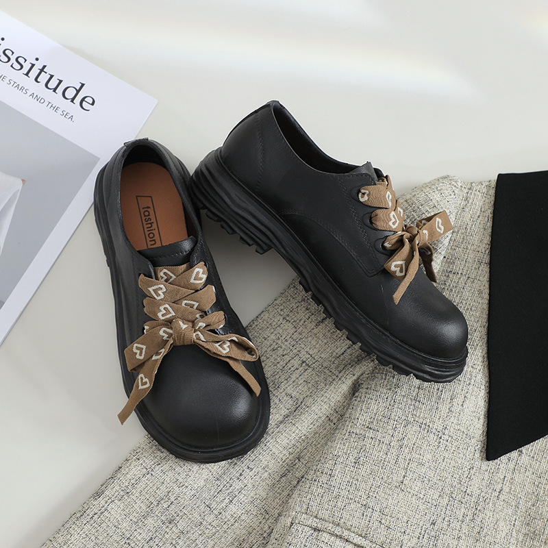 Ženski loaferi s debelim potplatom, zaobljeni vrh, britanski akademski stil, vodootporni, protuklizna podstava, s vezicama (visina potpetice 3–5 cm)