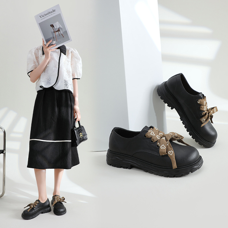 Ženski loaferi s debelim potplatom, zaobljeni vrh, britanski akademski stil, vodootporni, protuklizna podstava, s vezicama (visina potpetice 3–5 cm)