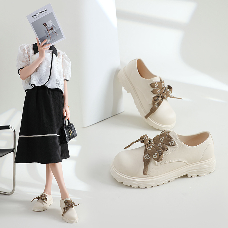 Ženski loaferi s debelim potplatom, zaobljeni vrh, britanski akademski stil, vodootporni, protuklizna podstava, s vezicama (visina potpetice 3–5 cm)