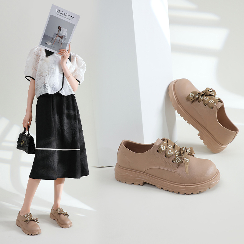 Ženski loaferi s debelim potplatom, zaobljeni vrh, britanski akademski stil, vodootporni, protuklizna podstava, s vezicama (visina potpetice 3–5 cm)