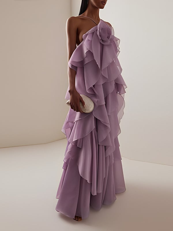 Φόρεμα γυναικών σε στυλ Ευρώπης-Αμερικής | halter λαιμόκοψη | χωρίς μανίκια | μακρύ | φλοράλ μοτίβο