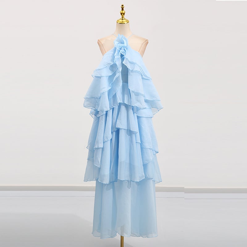 Φόρεμα γυναικών σε στυλ Ευρώπης-Αμερικής | halter λαιμόκοψη | χωρίς μανίκια | μακρύ | φλοράλ μοτίβο