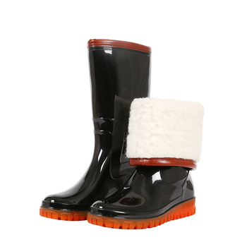 Ženske gumene čizme za kišu od gume, visoki cilindar, podstavljene plišem, vodootporne, protuklizna debela potplata