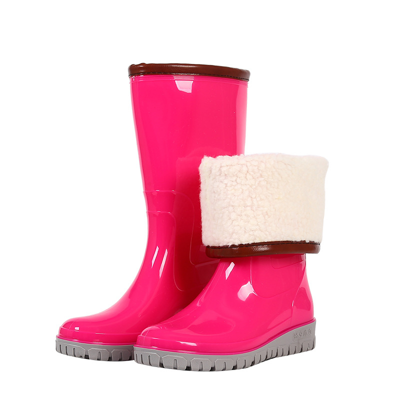 Ženske gumene čizme za kišu od gume, visoki cilindar, podstavljene plišem, vodootporne, protuklizna debela potplata
