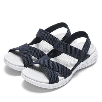 Ženske plažne sandale s elastičnim trakom, prst u obliku ribljih usta, ravna podloga, MD potplata, debljina potplata 3–5 cm