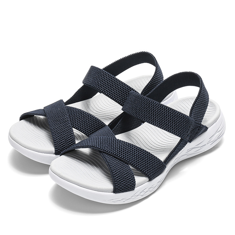 Ženske plažne sandale s elastičnim trakom, prst u obliku ribljih usta, ravna podloga, MD potplata, debljina potplata 3–5 cm