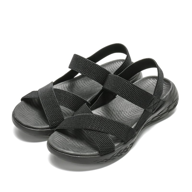 Ženske plažne sandale s elastičnim trakom, prst u obliku ribljih usta, ravna podloga, MD potplata, debljina potplata 3–5 cm