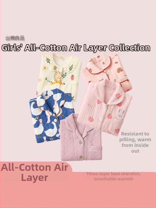 Set de pijamale pentru fete cu cardigan, 100% bumbac, material air-cotton, menține căldura, pentru copii de 3–8 ani