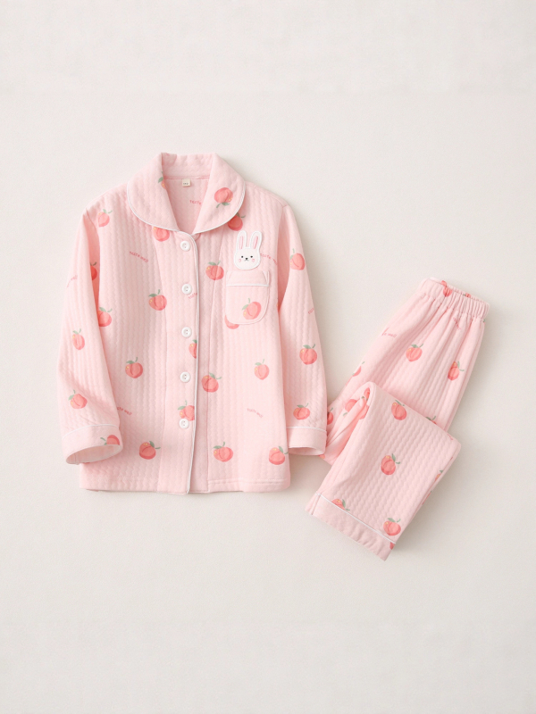 Set de pijamale pentru fete cu cardigan, 100% bumbac, material air-cotton, menține căldura, pentru copii de 3–8 ani
