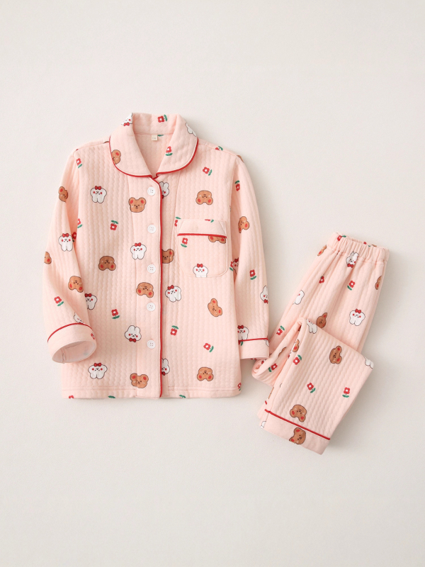 Set de pijamale pentru fete cu cardigan, 100% bumbac, material air-cotton, menține căldura, pentru copii de 3–8 ani