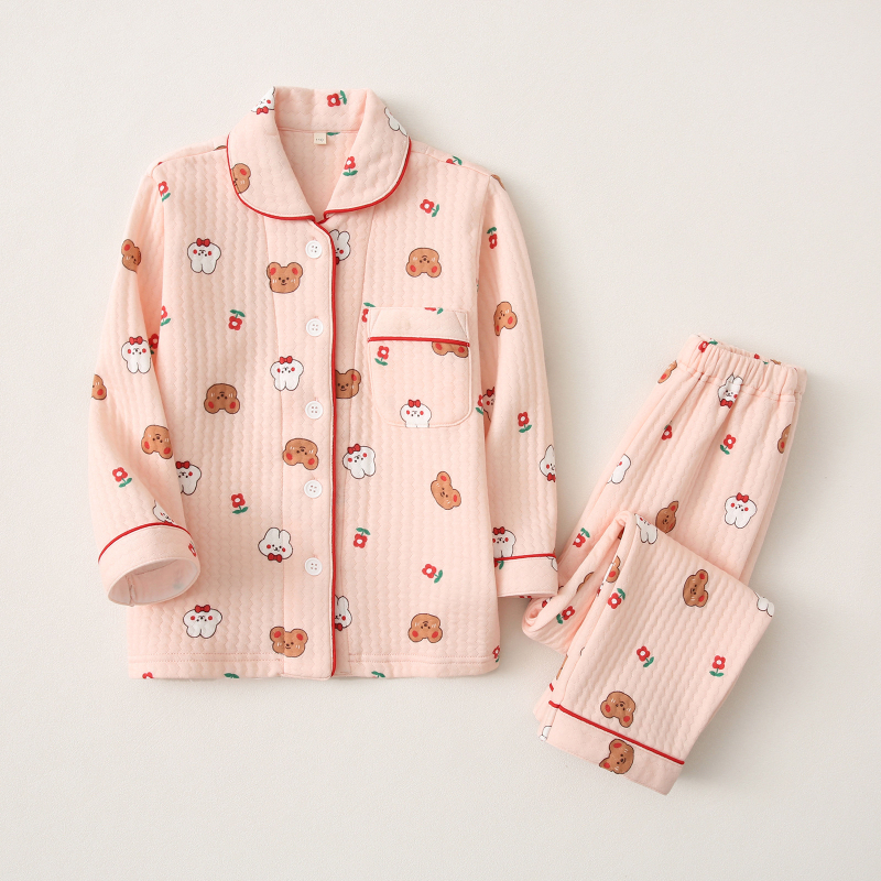 Set de pijamale pentru fete cu cardigan, 100% bumbac, material air-cotton, menține căldura, pentru copii de 3–8 ani