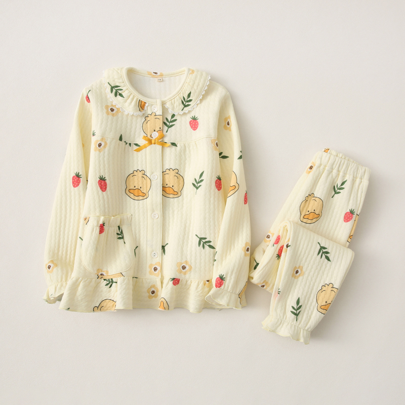 Set de pijamale pentru fete cu cardigan, 100% bumbac, material air-cotton, menține căldura, pentru copii de 3–8 ani