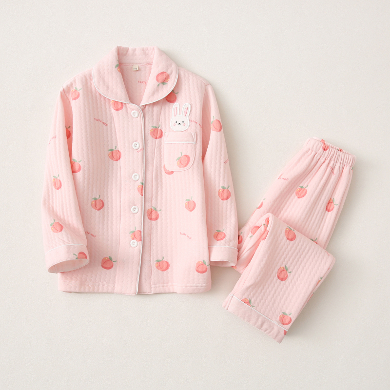 Set de pijamale pentru fete cu cardigan, 100% bumbac, material air-cotton, menține căldura, pentru copii de 3–8 ani