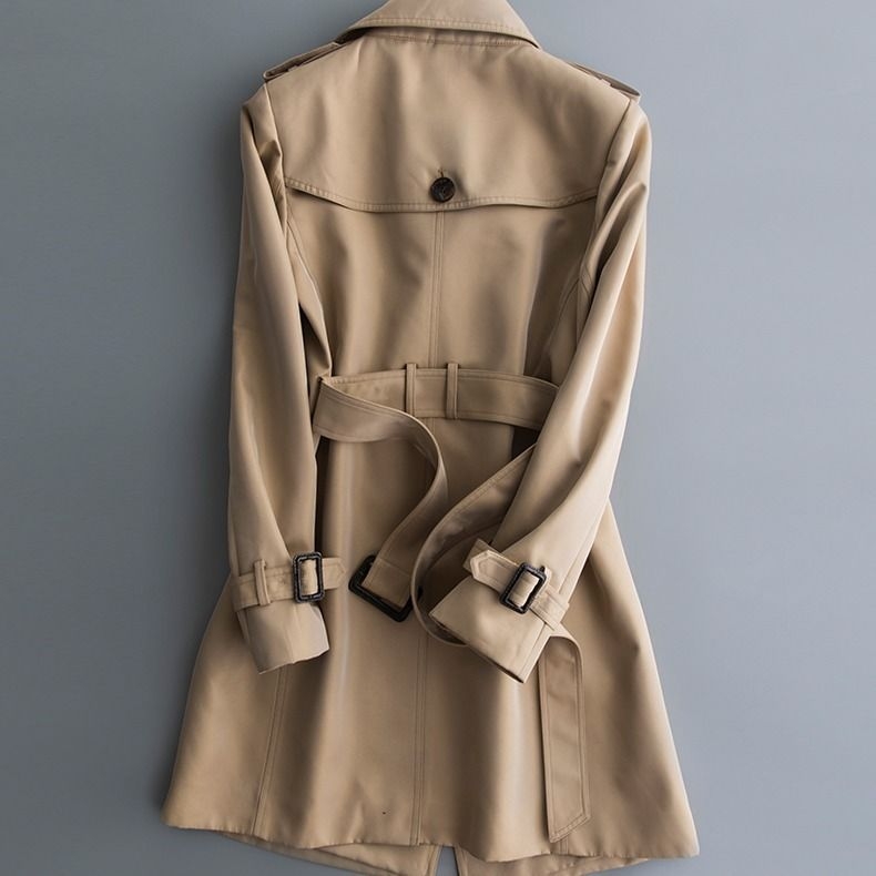 Dámsky trenčkot strednej dĺžky, chenille látka so 30–50% spandexom, oblekový golier, princezná rukávy, jar 2025